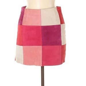 Retro Express Pink Patchwork Leather Mini Skirt